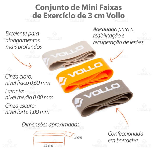 Kit 3 Faixas Elásticas Mini Bands - VP1007 - Vollo - Imagem 3