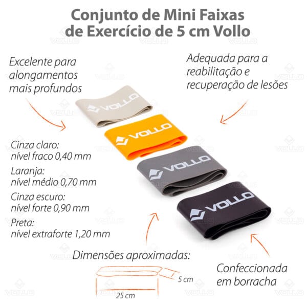 Kit 4 Faixas Elásticas Mini Bands - VP1081 - Vollo - Imagem 4
