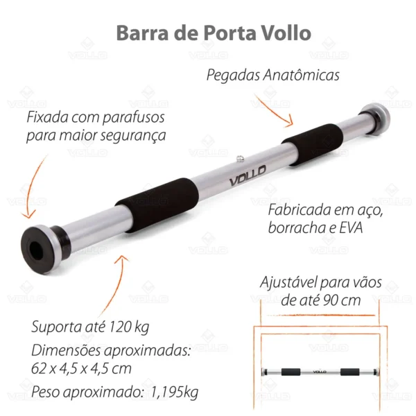 Barra Fixa de Porta Ajustável - VP1039 - Vollo Sports - Imagem 6